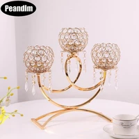 peandim 3 arms candelabra golden candle holder with crystal pendants votive holder party wedding centerpieces decor crafts