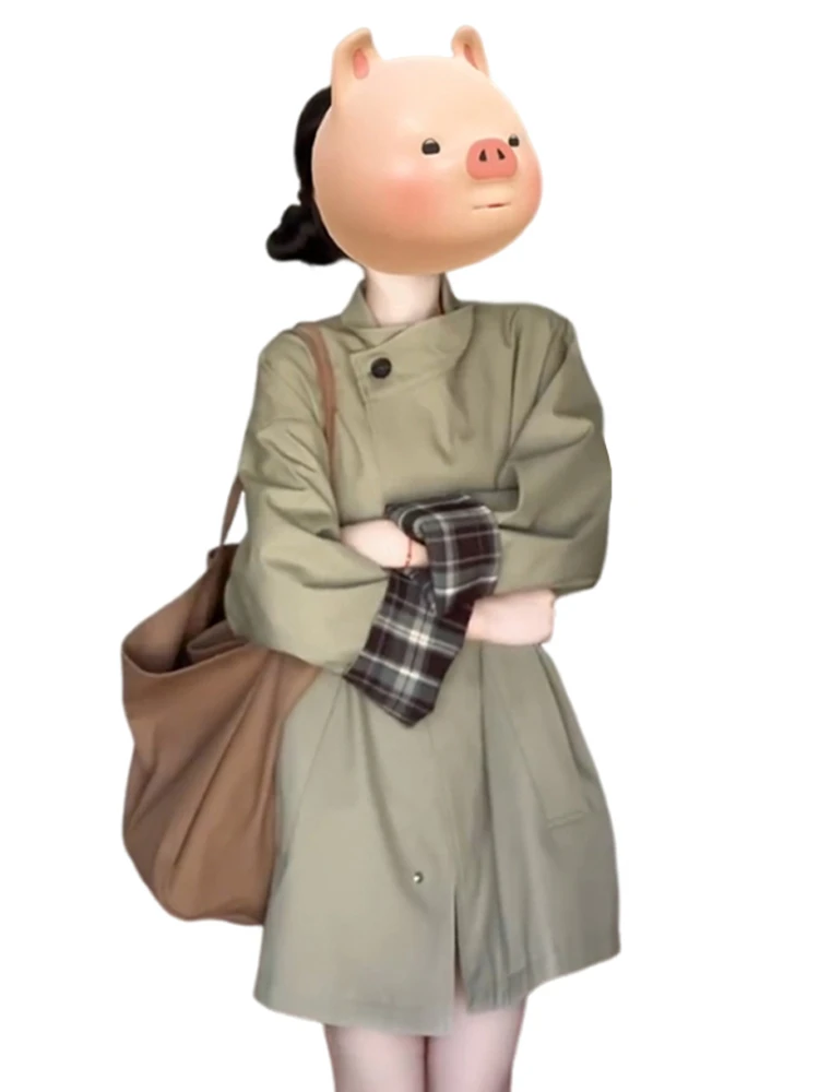 Khaki Trench coat Outerwear Women Spring and Autumn 2024 New Popular Small Korean Series Short Coat This Year