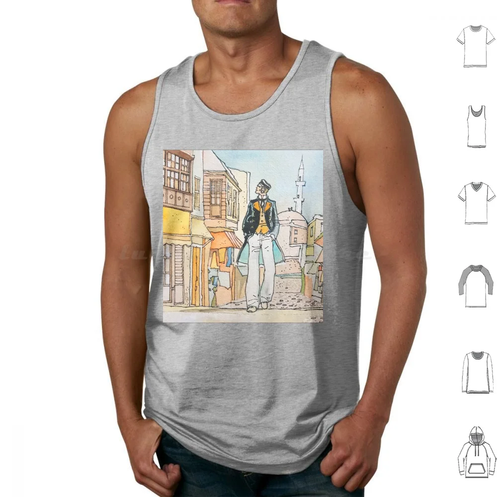 

Corto Maltese In Istanbul Tank Tops Print Cotton Corto Maltese Instanbul Turkey Buildings Church Comic Adventure Travel