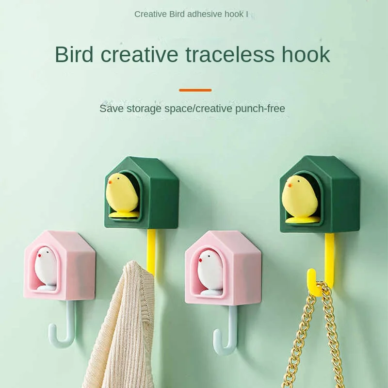 

1pc creative bird hook strong viscose wall hanging beautiful kitchen no trace no punch door after bathroom hook sticky