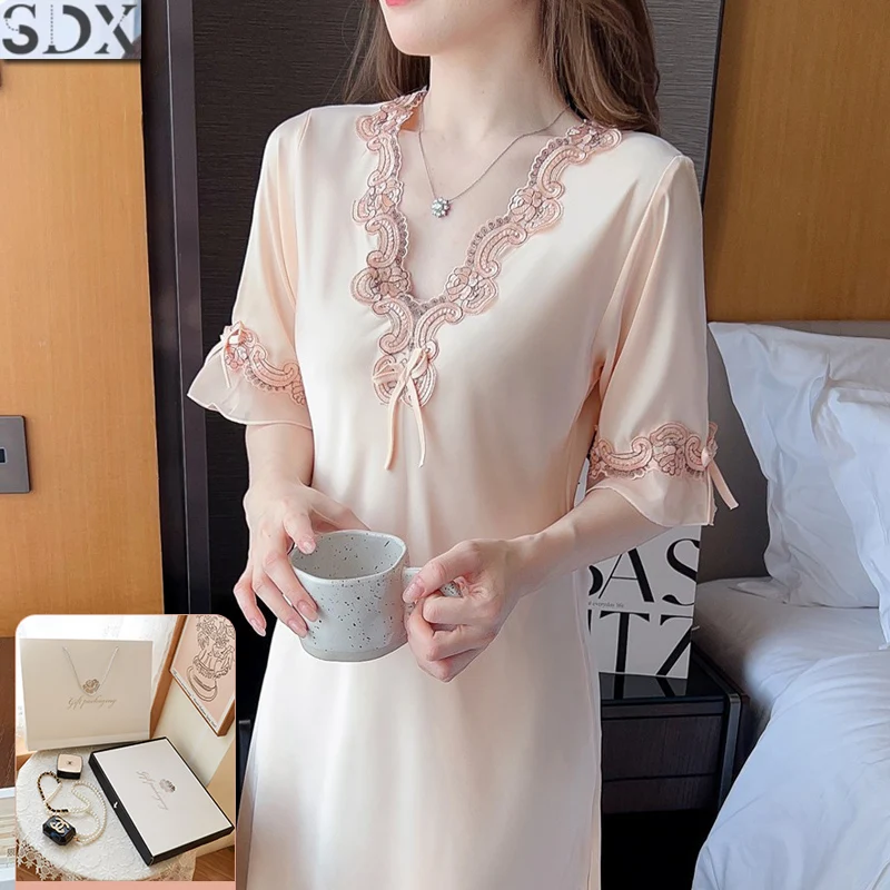 Пижамы женские летние из ледяного шелка тонкий шелк с короткими рукавами
