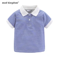 mudkingdom summer boys girls t shirts striped turn down collar adorable fashion tops for kids clothes cotton tees polo shirt