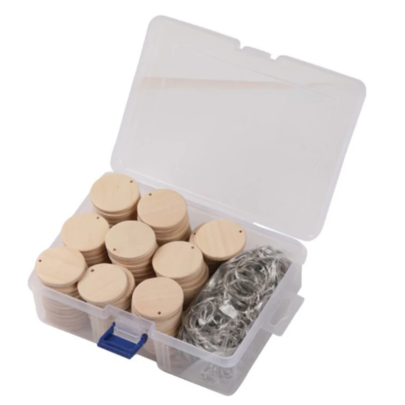 

100 Pcs Round Wooden Discs with Keychain Wood Tags with Hole Reminder Record Calendar Wood Chips DIY Crafts-ABUX