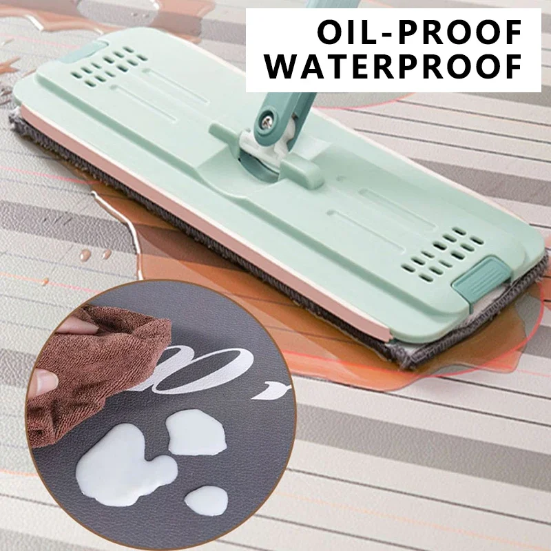 Фото Длинный полосатый кухонный напольный коврик, кожаные коврики из ПВХ, водонепроницаемые, противообрастающие, маслостойкие, кухонный коврик, моющийся, легко чистящееся украшение для дома №4