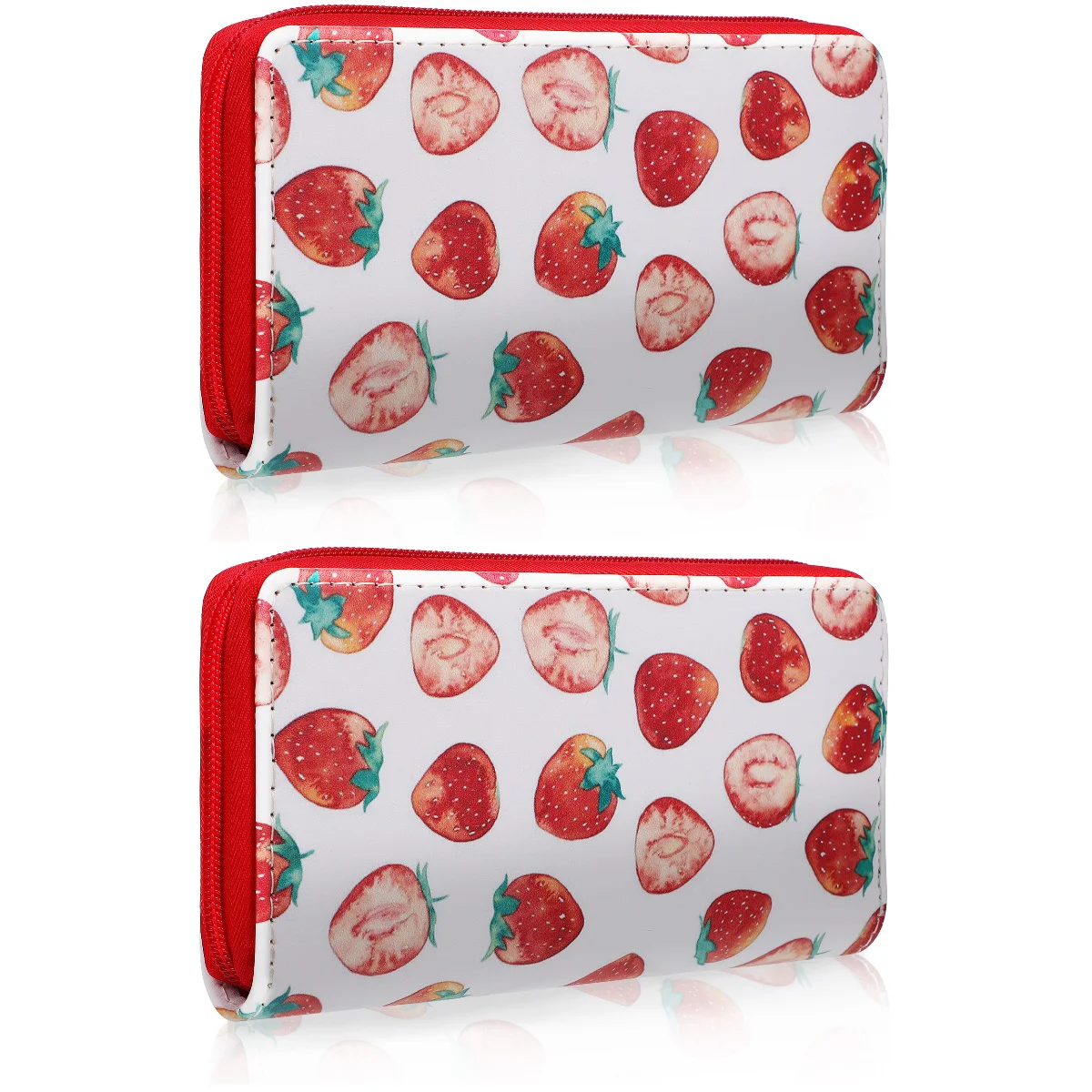 

2pcs Strawberry Wallet Zip Organizer Wallet PU Clutch Purse for Women and Girls