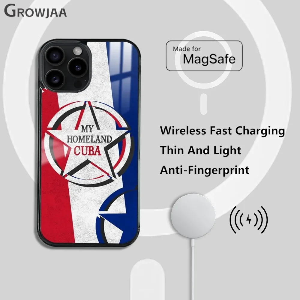 C-Cuba Flag Art Phone Case For iPhone 16 15 14 13 12 11 Pro Max Plus Mini Magsafe Mirror Wireless Magnetic Cover