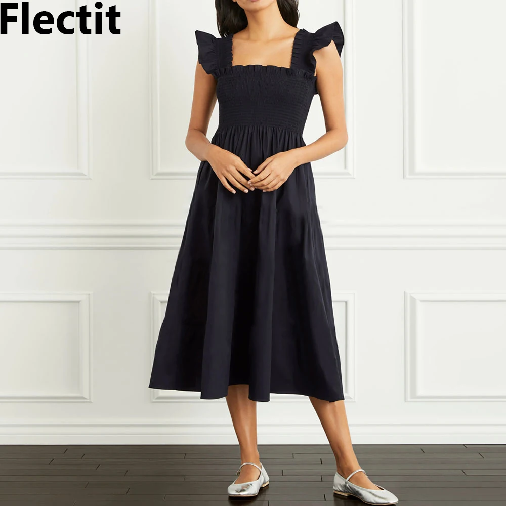 

Женское длинное платье с эластичным поясом, воланом и высокой талией