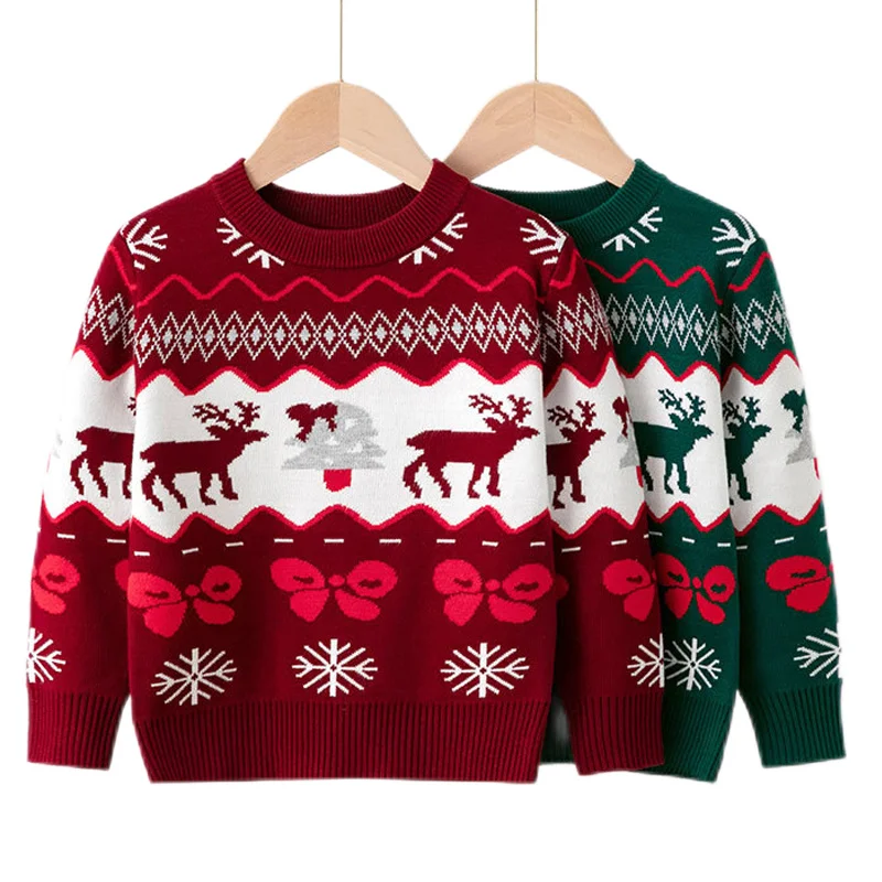 

Детские свитера, Осень-зима, одежда для маленьких мальчиков и девочек, свитер, вязаный пуловер с длинным рукавом, топы, Рождественская детск...