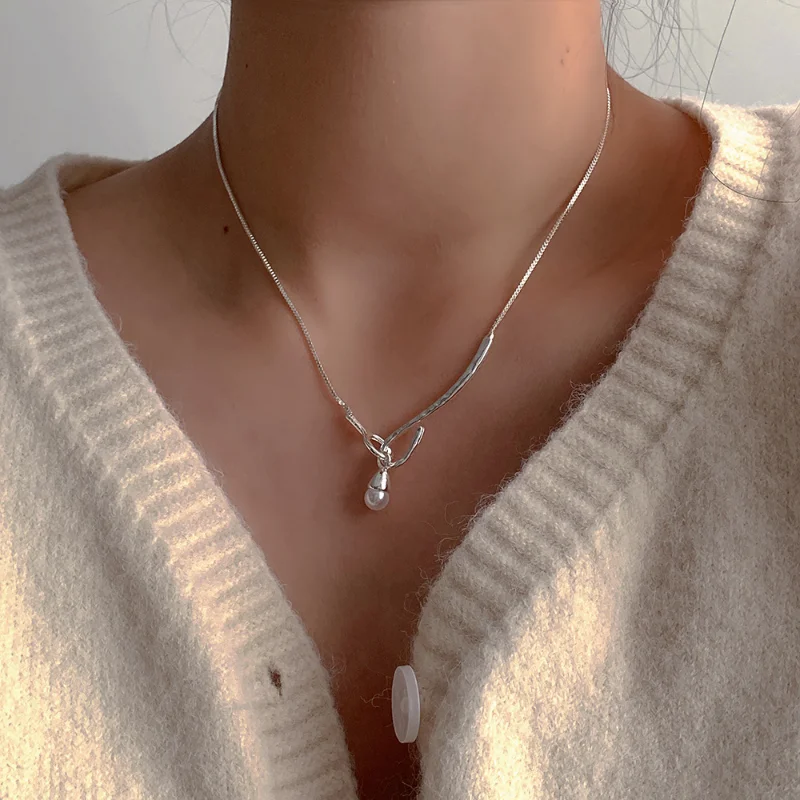 

Minar Cute Lovely Imitation Pearl Water Drop Pendant Necklaces for Women Silver Plated Copper Chokers Necklace Every Day Jewelry