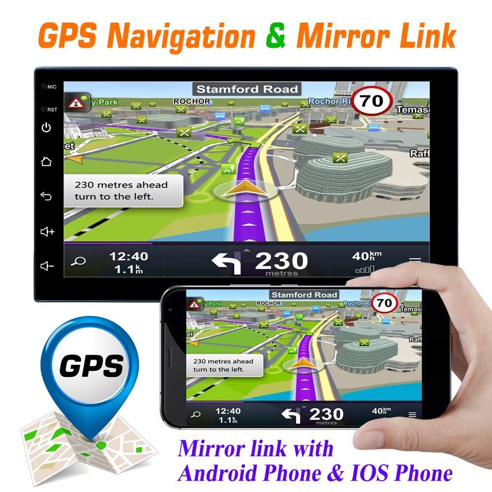 $76.49 1 DIN Adjustable Universal Car Stereo Radio Android 7.1-9.1 7 Inch Touch Screen FM Quad-Core GPS Navigation Carplay Android Auto