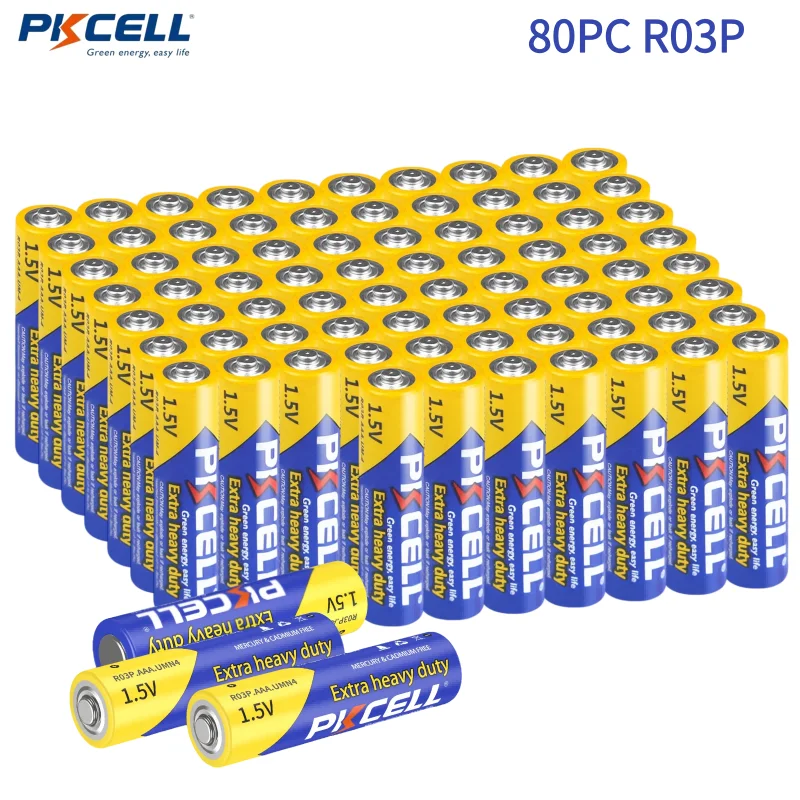 PKCELL AAA цинк-карбоновый 80 упаковок R03P батарея 1 5 в Тройная Pilas Cell UM4 E92 MN2400 одиночные