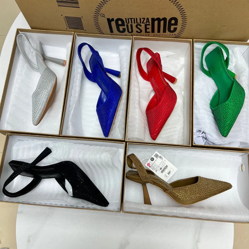 

Sexy Sandals Women Stiletto-heeled Pointed Rhinestone Open-toed High Heels Women Back Strap High-heeled Fashion Sandals 2023 New