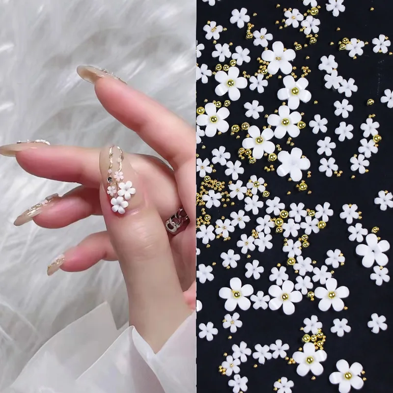 

New Acrylic Flower Nail Art Decoration Mixed Size Rhinestones Gold Silver Gem Nail Glitter DIY Nail Sequins Manicures Decoration