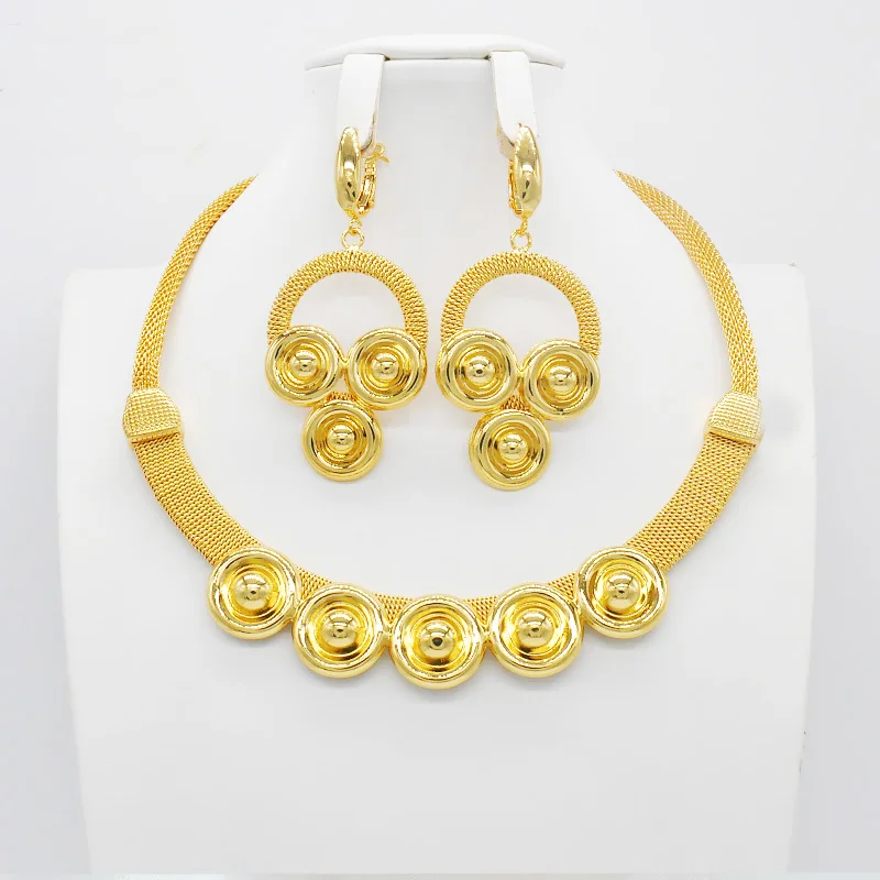 

Necklace Sets For Women Dubai African Gold Color Jewelry Set Bride Earrings Rings Indian Nigerian Wedding Jewelery Set Gift