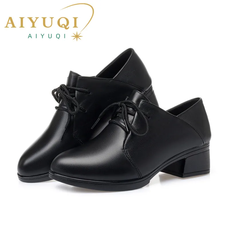 AIYUQI Women Office Shoes Genuine Leather Autumn Ladies High Heel Shoes Lace Up Ladies Shoes With Heels Fashion