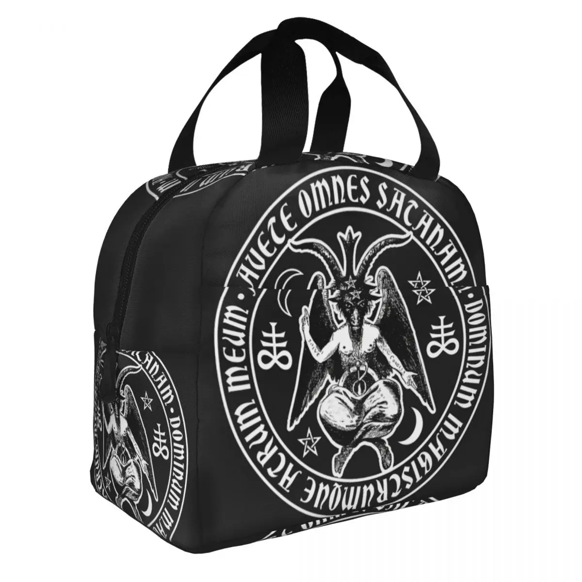 Baphomet Satanic Crosses With Hail Lunch Bento Bags Portable Aluminum Foil thickened Thermal Cloth Lunch Bag for Women Men Boy