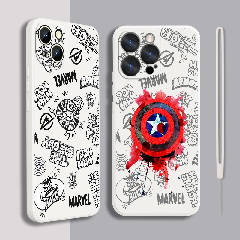 

Marvel Cute Logo Super Hero Liquid Rope Phone Case For Apple iPhone 14 13 12 Mini 11 Pro XS MAX XR X 8 7 6S SE Plus Soft Cover