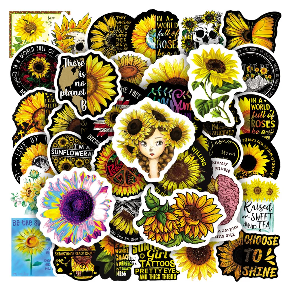 

10/30/50PCS Sun Flower Small Fresh Graffiti Stickers Refrigerator Computer Notebook Skateboard Water Cup Wholesale