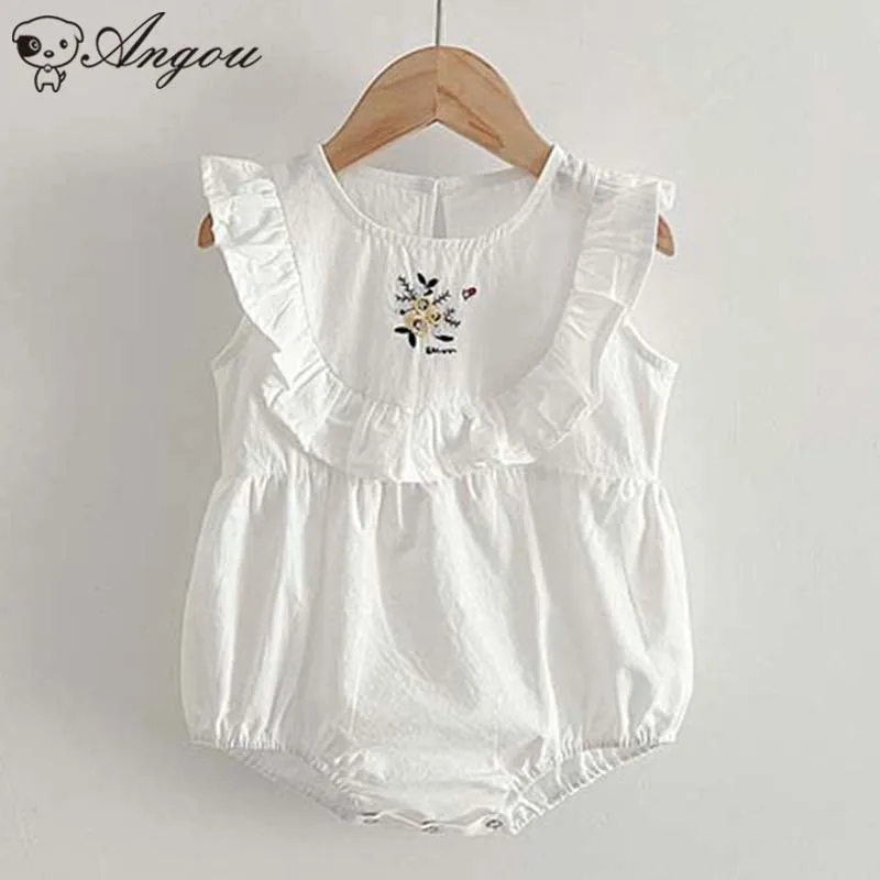 

Embroidered Baby Girls Flowers Rompers Jumpsuit Infant Baby Girls Short Sleeves Casual Girls Summer Rompers Clothes 0-2Yrs