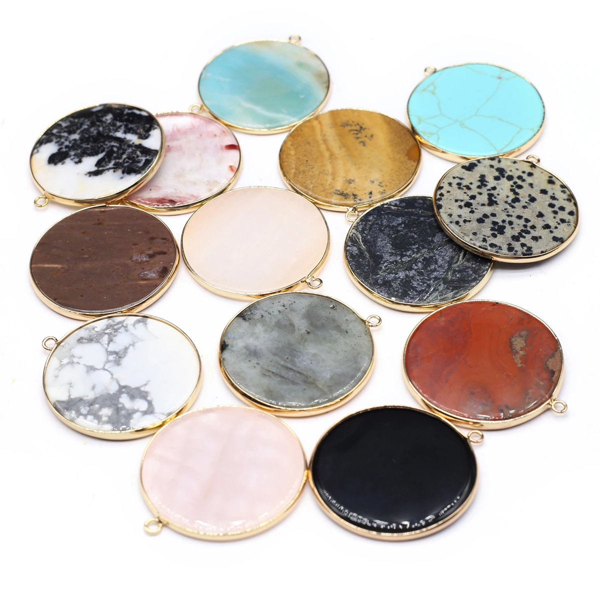 

Natural Semi-Precious Stone Pendants Slice Round Turquoise Labradorite for Trendy Jewelry Making Diy Women Necklace Earring Gift