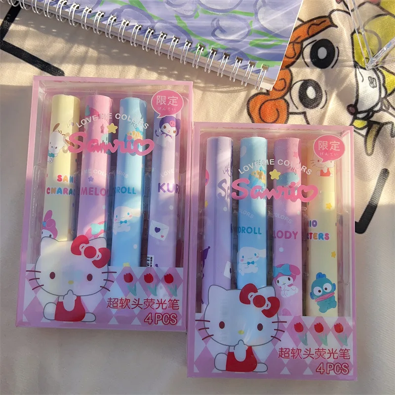 

4/6/8Pcs Kawaii Sanrio Highlighter Cartoon Hello Kitty Kuromi Cinnamoroll Tip Marker Pen Student Color Gel Pen Stationery Gifts