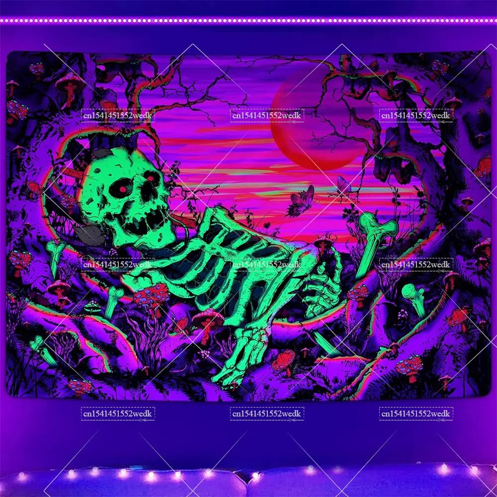 Гобелен с черепом Blacklight готический неоновый гобелен со скелетом Подвесной