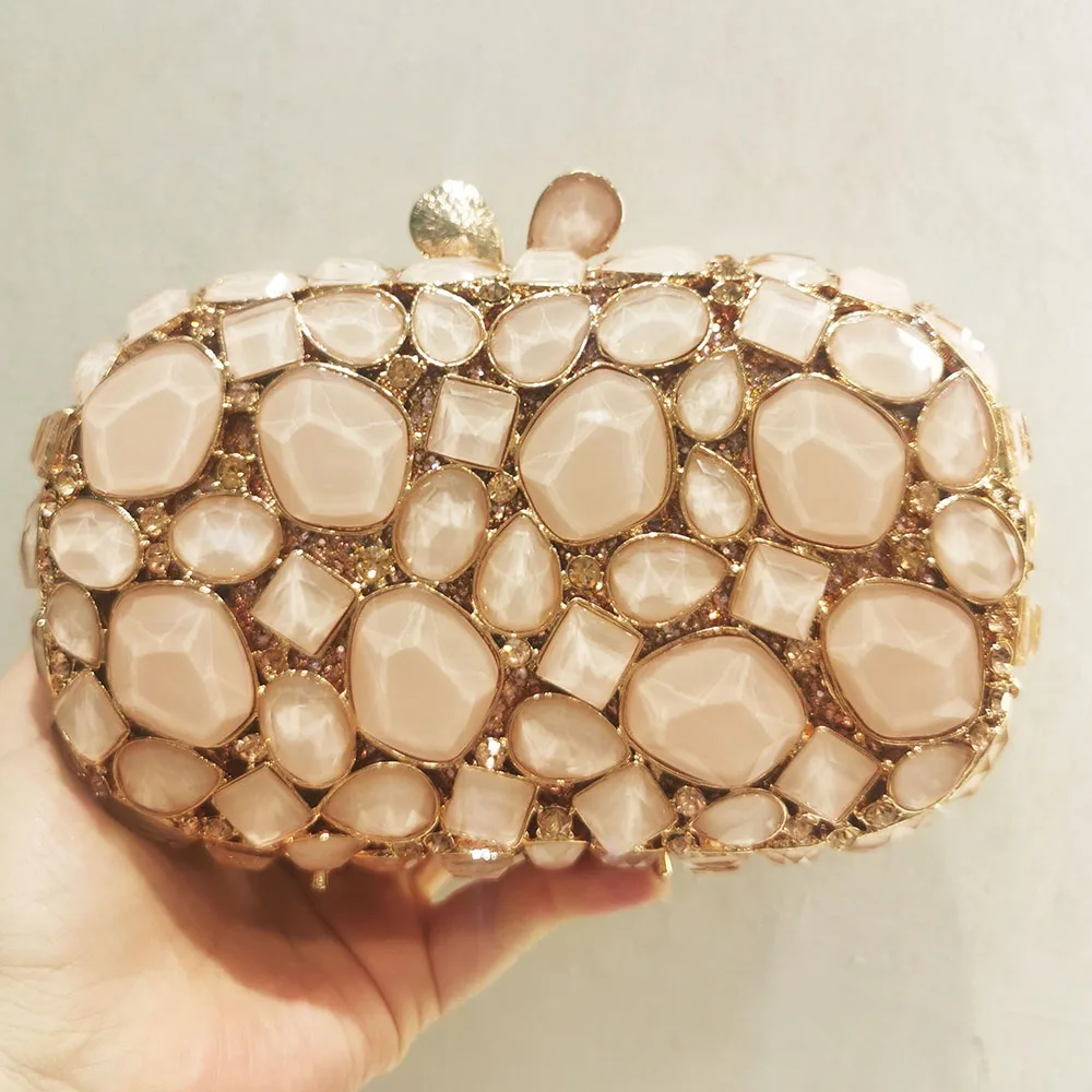 Luxury Diamond Evening Clutches Bags Pink Shell Wedding Handbags Fashion Women Dinner Banquet Purse Lady Prom Party Minaudiere