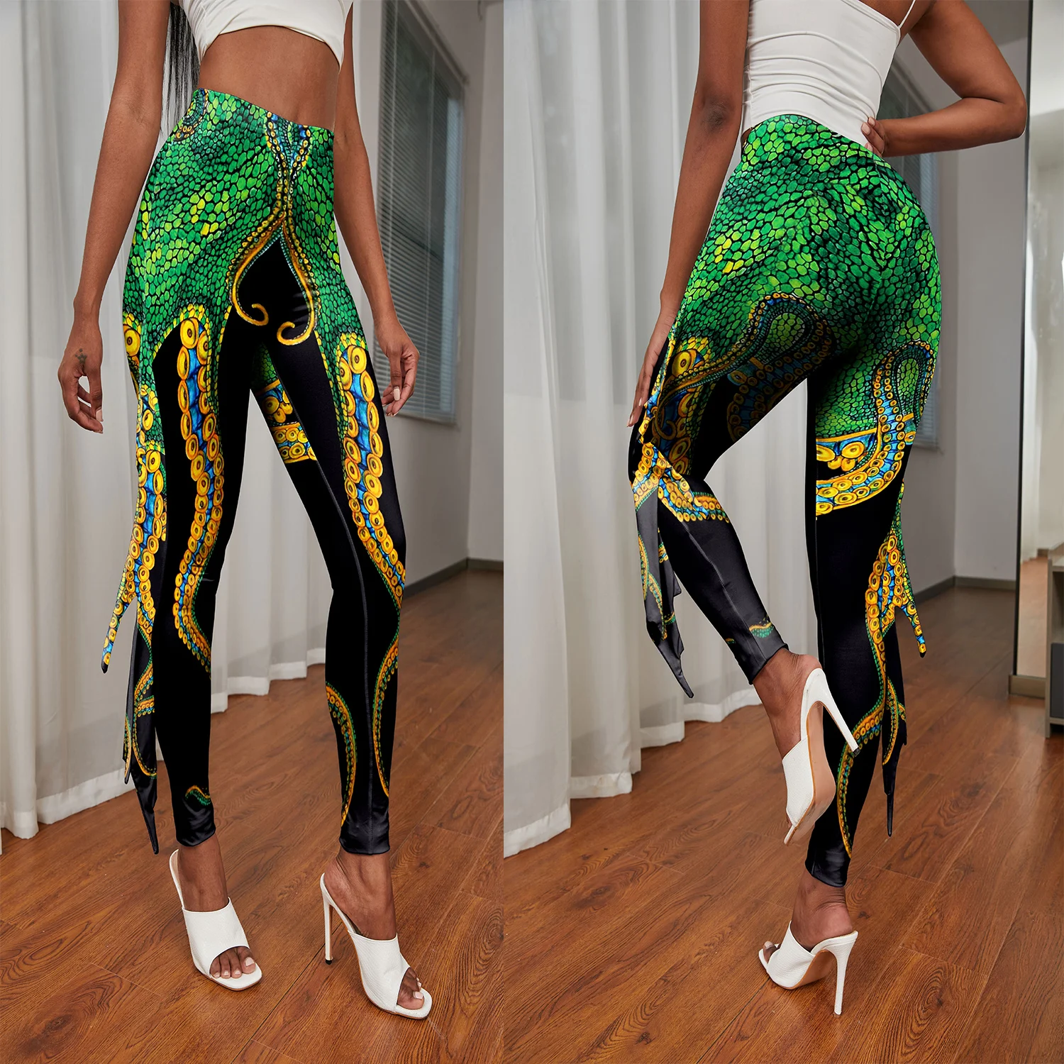 

New Women's Octopus Leggings 3D Printed Cosplay Octopus Tights Ladies Festivals Prom Party Shiny Trousers Fitness Pants Clothing