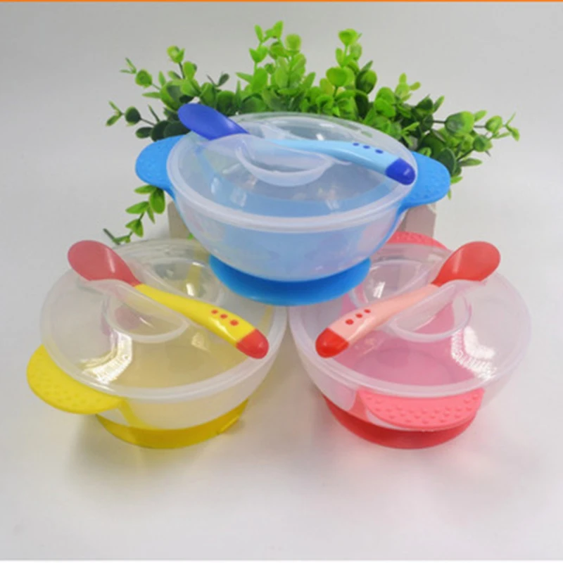 

Toddler Baby Feeding Training Bowl With Spoon Set Cartoon Binaural Baby Feeding Tableware Kids Plate Sucker Bowl Sets LA879616