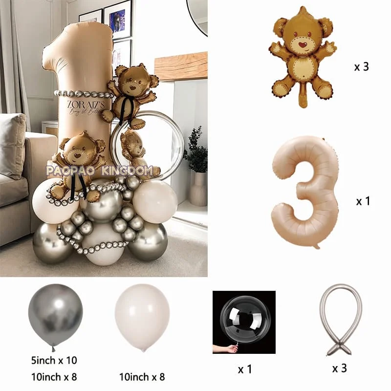 

Coffee Brown Teddy Bear Balloon Number Heart Balloon Set Kids Girls Birthday Party Decor Balloon Wedding Baby Shower Party Decor