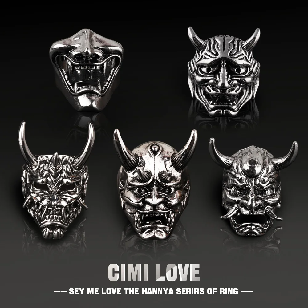 

2022 New Punk Skull Hannya Mask Ring For Man Woman Vintage Hip Hop Grunge Gothic Skeleton Open Jewelry Accessories Dropshipping