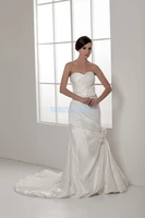 free shipping 2014 new design hot bridal gown good quality custom sizecolor handmade flower small train sheath wedding dress