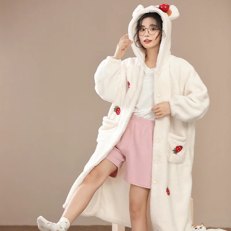 Women's pajamas winter coral fleece Sleepwear women's long robe nightgown women's winter loungewear