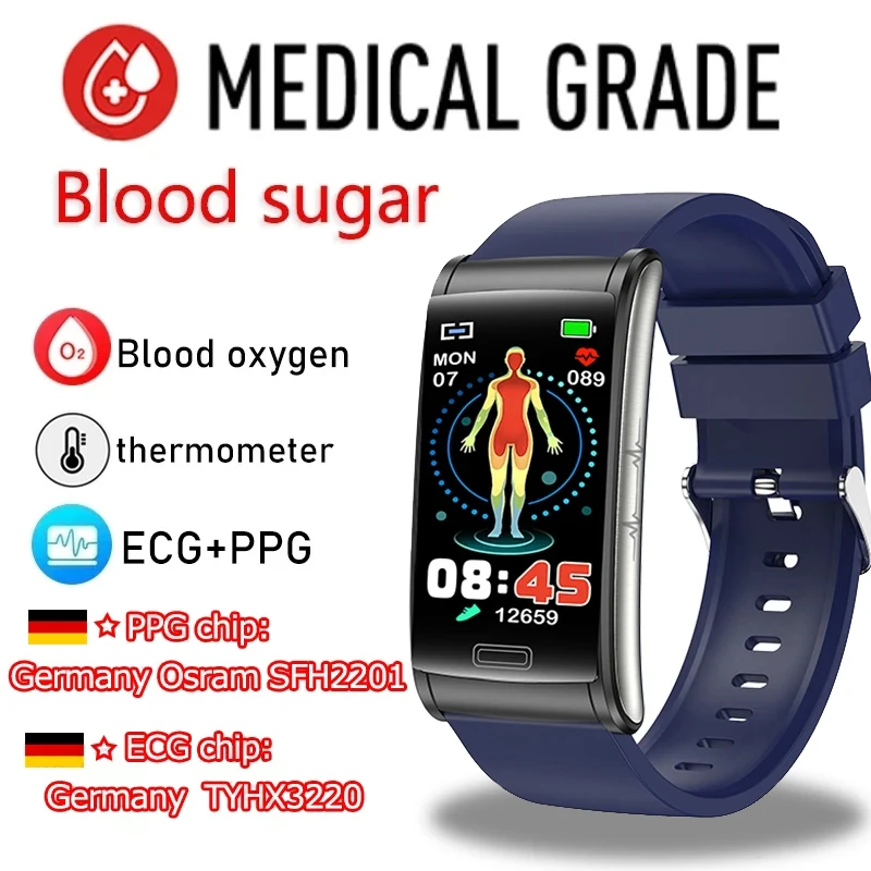 

ECGPPG безболезненные неинвазивные Смарт-часы с измерением уровня сахара в крови для мужчин, спортивные Смарт-часы с лазерным лечением и тонометром, часы с Глюкометром