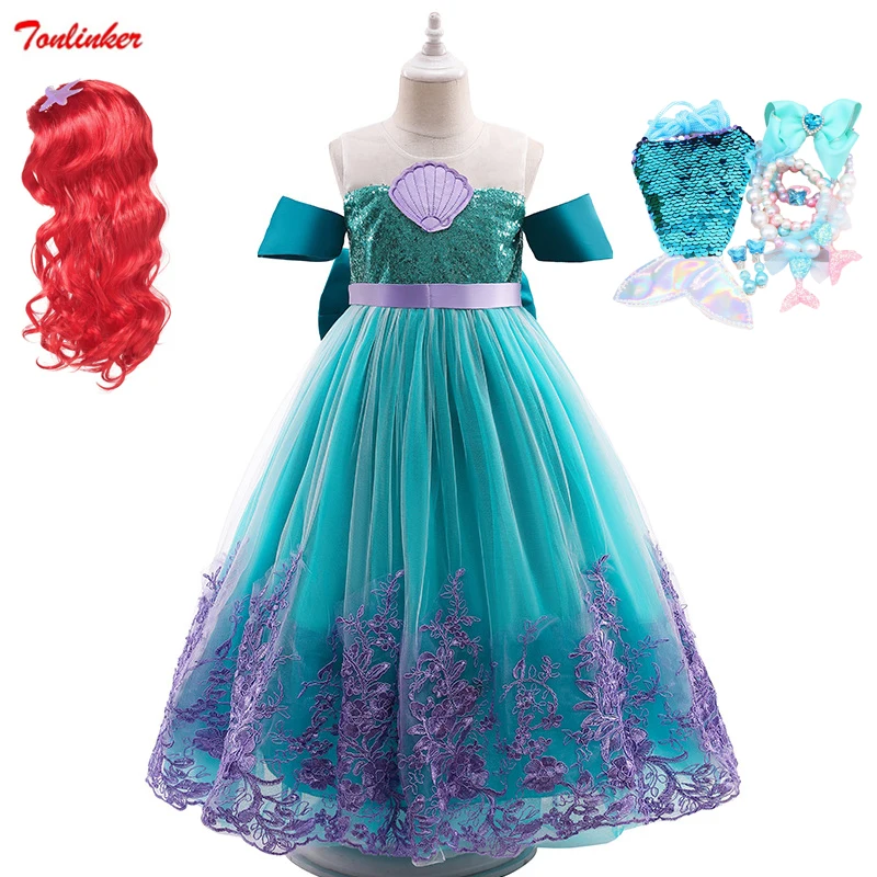 

Женский вечерний костюм Русалочки Ариэль, элегантное платье принцессы с блестками и цветами, сетчатые вечерние платья для Хэллоуина