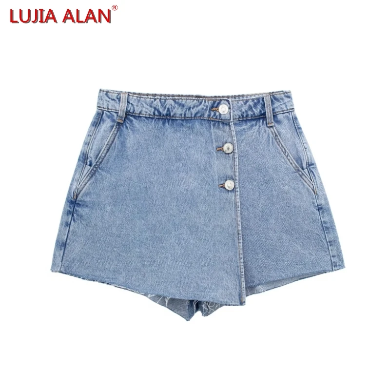 Новые женские джинсовые шорты на пуговицах юбка Повседневная Женская свободная
