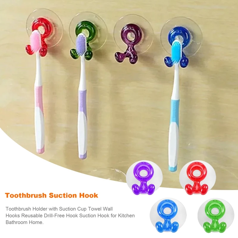

Toothbrush Holder With Suction Cup Towel Wall Hooks Reusable Drill-Free Hook Suction Hook For Kitchen Bathroom Home