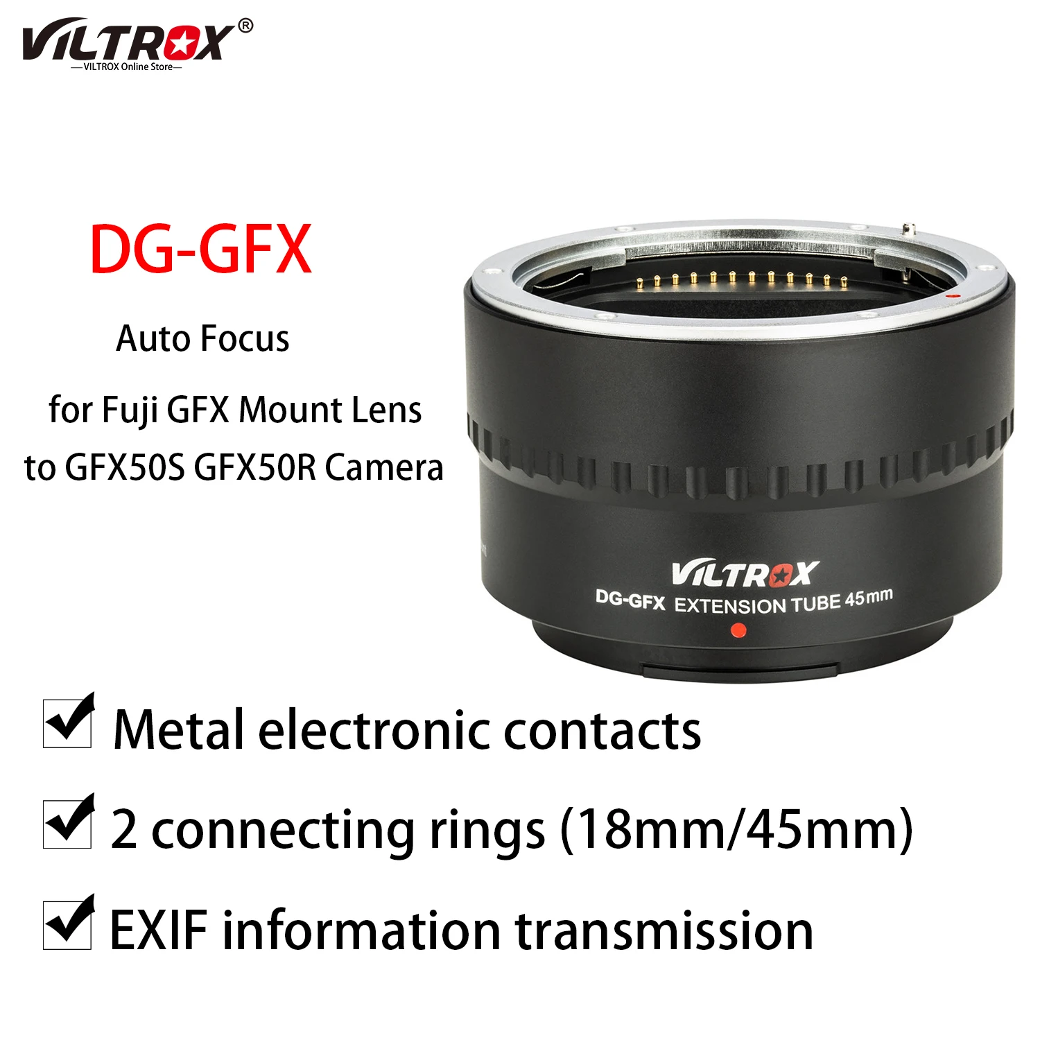

Кольцо-адаптер Viltrox для объектива диаметром 45 мм с автофокусом и макросъемкой для камеры среднего формата Fuji GFX 50S 50R GFX G