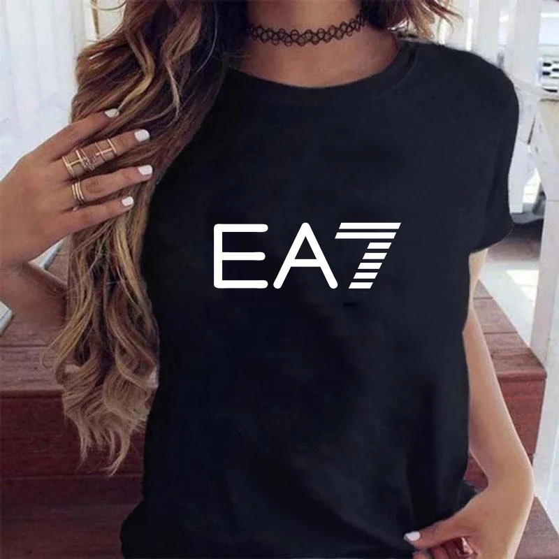 

Футболка с надписью E-A-seven в стиле унисекс, брендовые модные повседневные топы в стиле Харадзюку с круглым вырезом и коротким рукавом для жен...