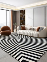 customized modern light luxury carpet black and white striped printing advanced living room sofa coffee rug bedroom bedside mat