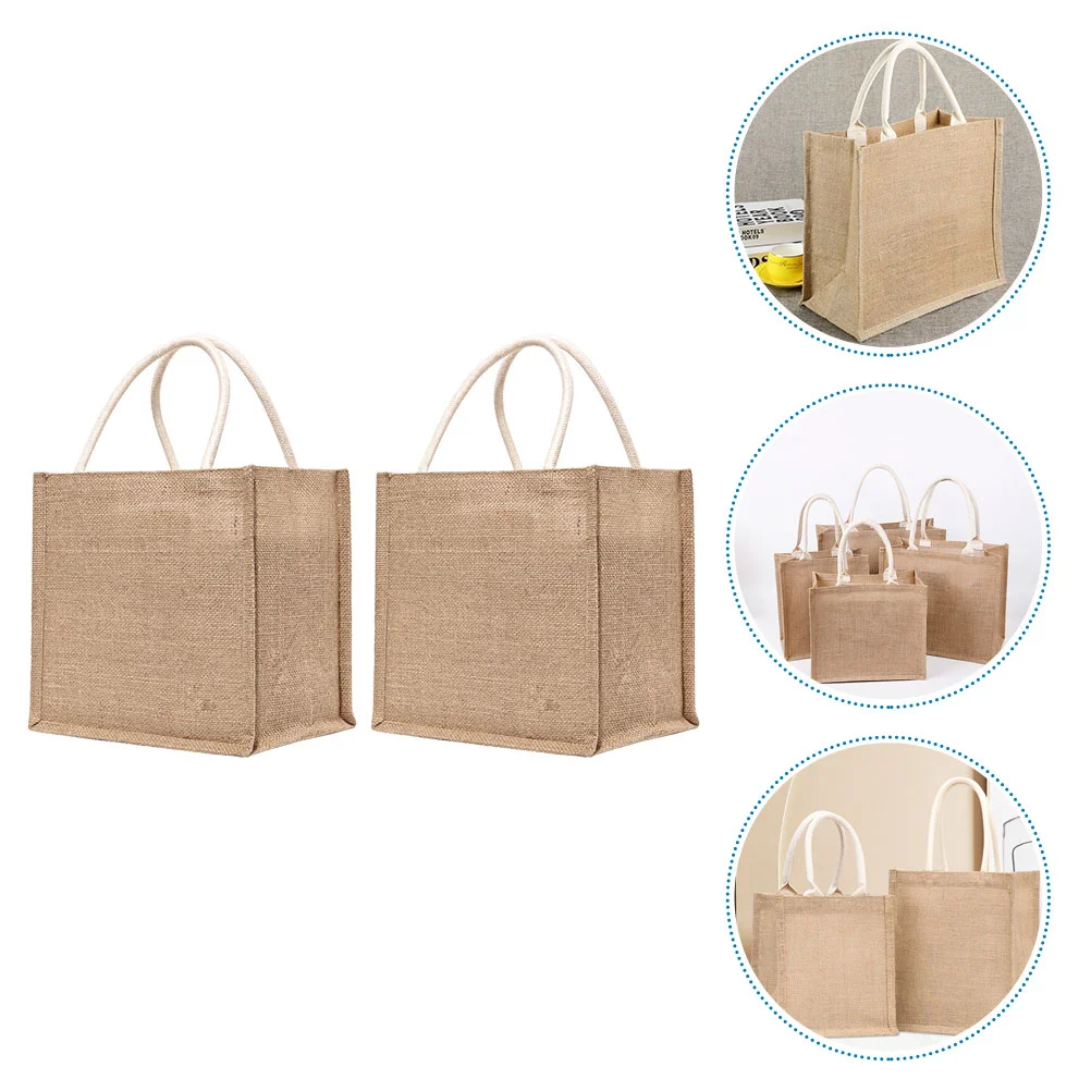 

2Pcs Burlap Gift Bags Handheld Pouch Shopping Pouch Simple Burlap Tote Bags