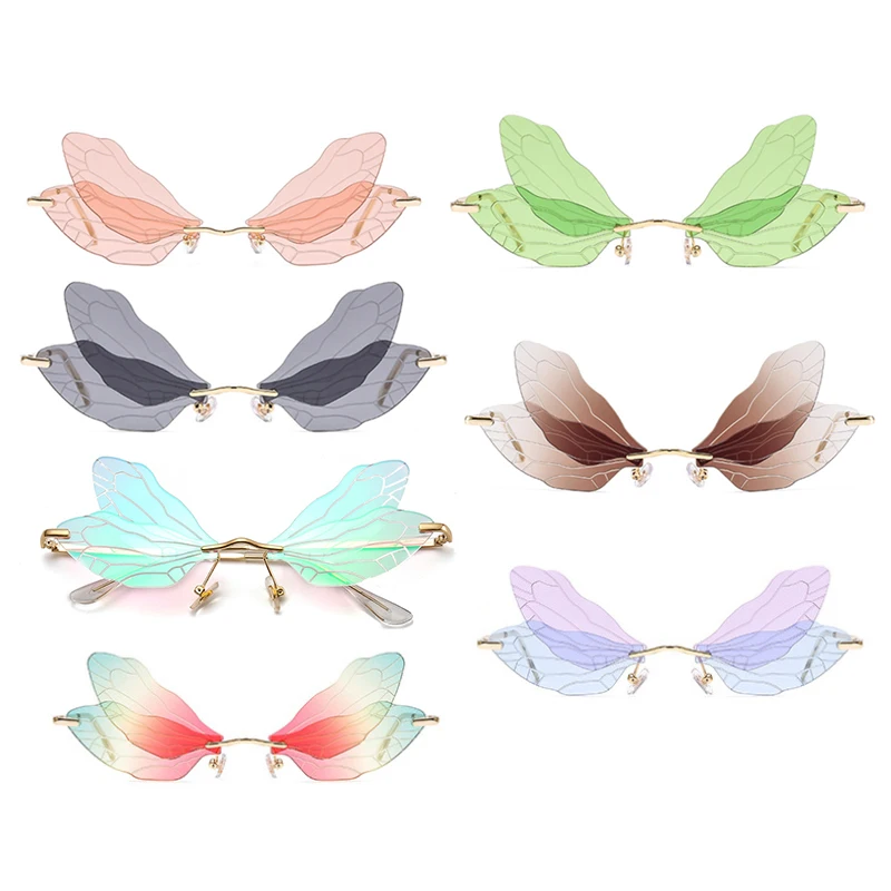 

Модные солнцезащитные очки со стрекозой для женщин и мужчин, мужские очки без оправы, розовые солнцезащитные очки UV400, очки-бабочки, женские ...