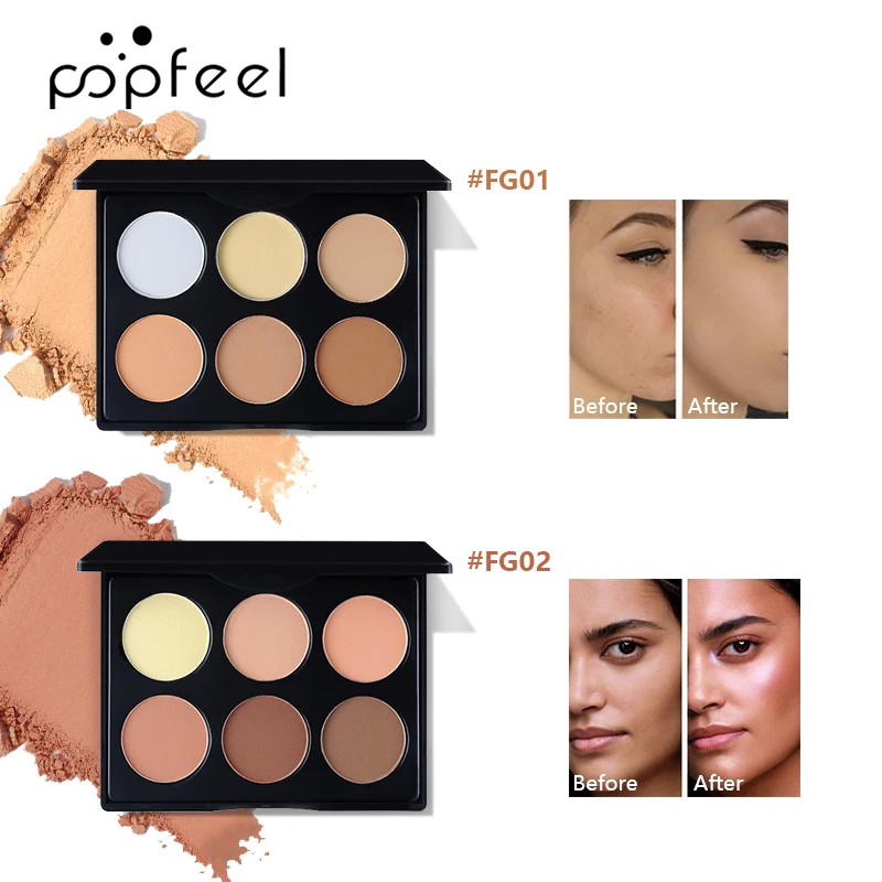 FG 6-оттенков Хайлайтер Пудра Тени Для Век Осветляющие Контурная Консилер