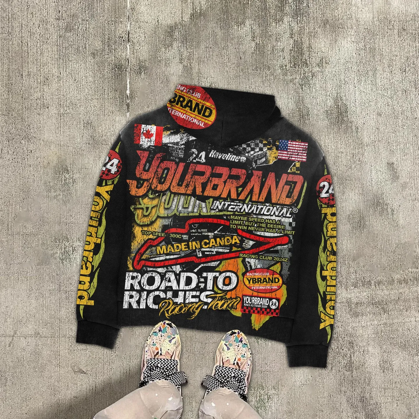 Худи женское в стиле хип-хоп с графическим принтом американского гоночного