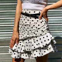 polka dot print skirt back zipper chic ruffles skirts faldas mujer ladies women fashion high waist pleated asymmetrical skirts