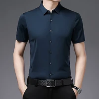 2022 summer new light luxury lapel shirt men short sleeved solid color slim shirt business simple style boutique clothing