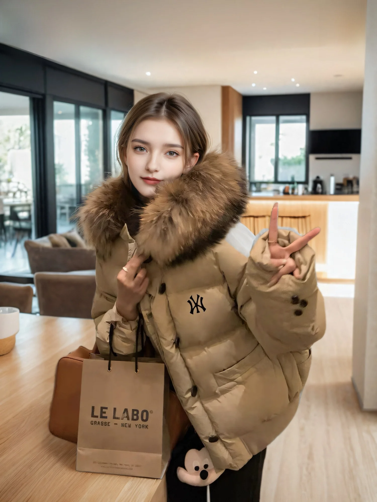 Ole 2024 новинка зимы пуховик с большим меховым воротником одежда на хлопковой