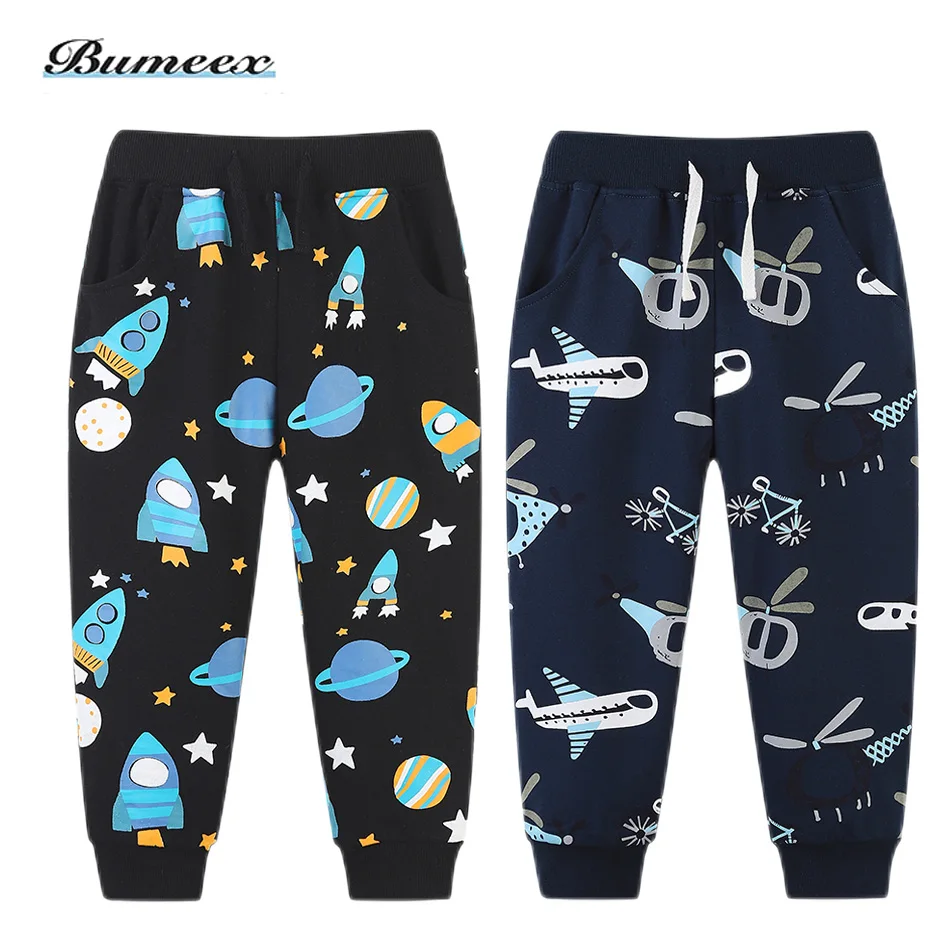 

Bumeex Boys Pants Spring Autumn Boys Cotton Rocket Airplane Print Casual Jogging Sweatpants 2 - 7 Years Old Pants