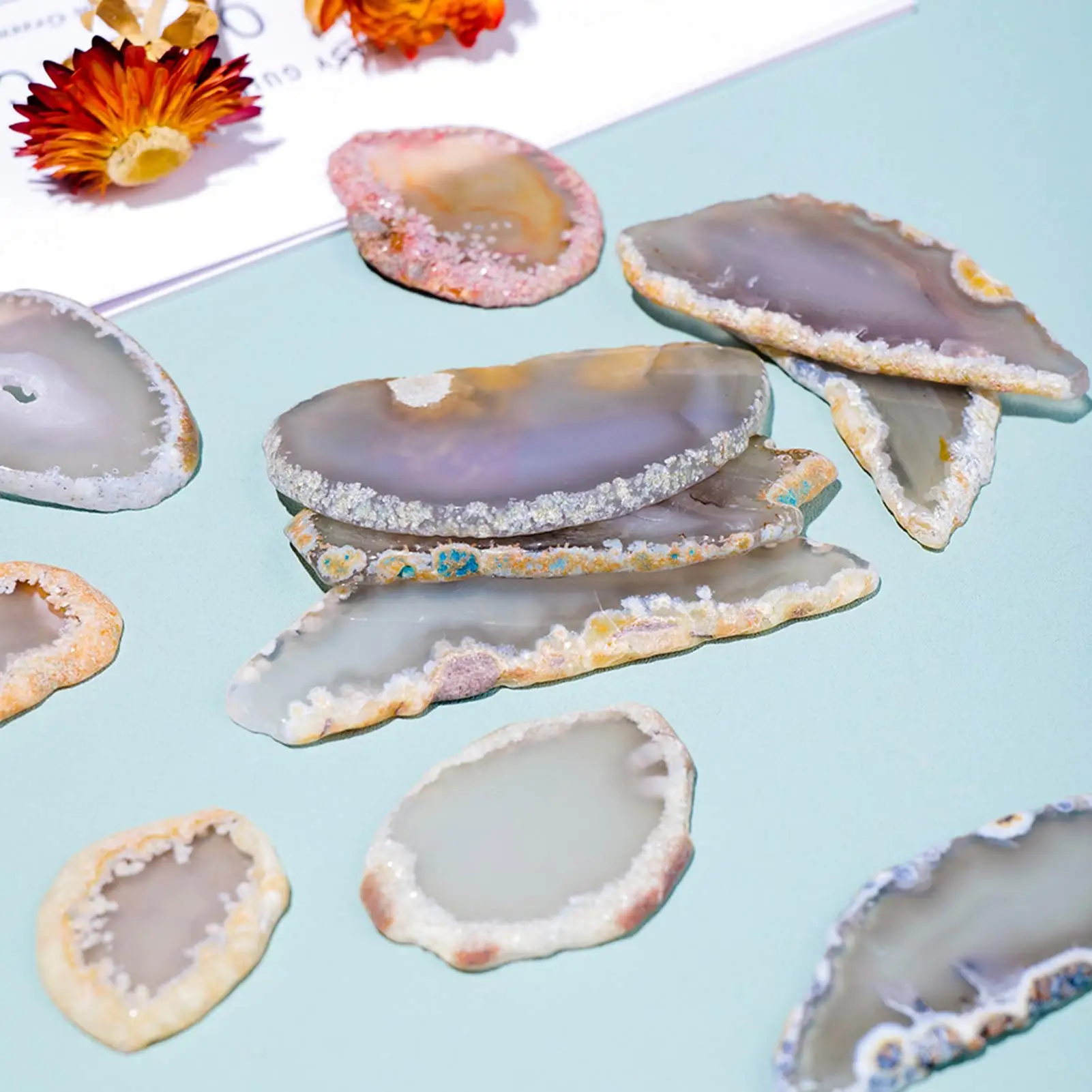 

1PC Healing Crystals Irregular Natural Agates Geode Slice Polished Agate Slab Cards Geode Stones Jewelry DIY Home Decoration