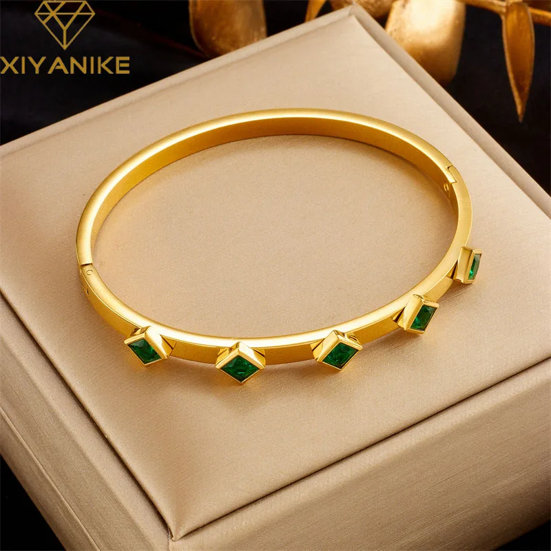 

XIYANIKE 316L Stainless Steel Bracelet Green White Rhombus Accessories for Women Charm New Trends Christmas Jewelry Gift Pulsera